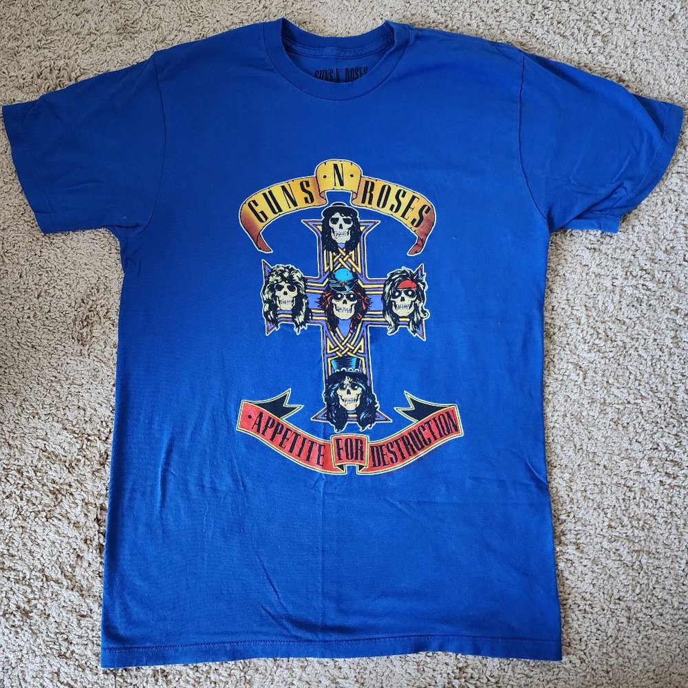 Guns N' Roses Appetite for Destruction Shirt, Blue, Size Medium.